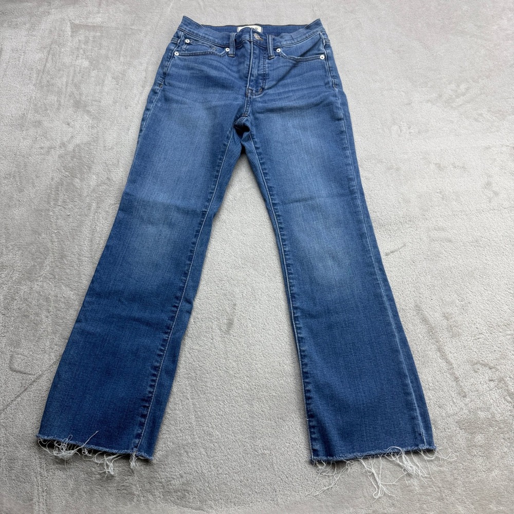 Madewell Cali Demi-Boot Jeans Women 24 Blue High Rise Raw Hem Cropped Boho Flare